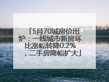 5月70城房价出炉：一线城市新房环比涨幅转降0.2%，二手房降幅扩大